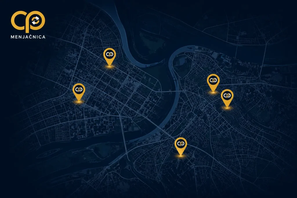 Mapa Beograda sa označenim lokacijama CP Menjačnice